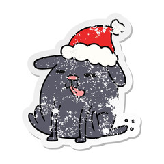 christmas distressed sticker cartoon of kawaii dog