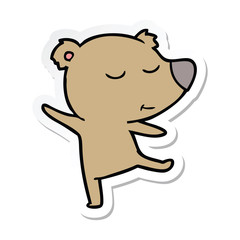 sticker of a happy cartoon bear dancing