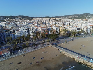 Fototapeta na wymiar Aerial view of Sitges. Village of Barcelona. Catalonia. Spain. Drone photo