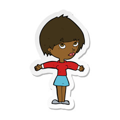 sticker of a cartoon woman with open arms