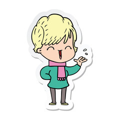 sticker of a cartoon laughing woman