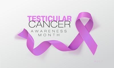 Testicular Cancer Awareness Calligraphy Poster Design. Realistic Orchid Ribbon. April is Cancer Awareness Month. Vector