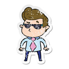 distressed sticker of a cartoon cool guy