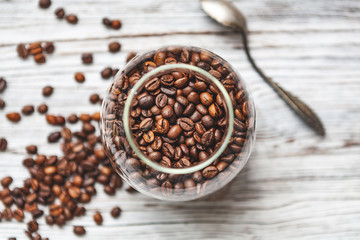 coffee beans on wooden table