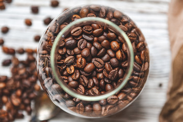 coffee beans on wooden table