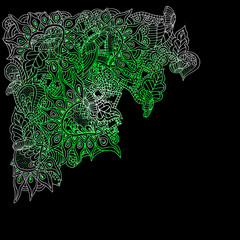 Psychedelic pattern. For meditation, soothing, twisting elements. Doodle drawn by hand