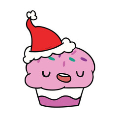 christmas cartoon of kawaii cupcake