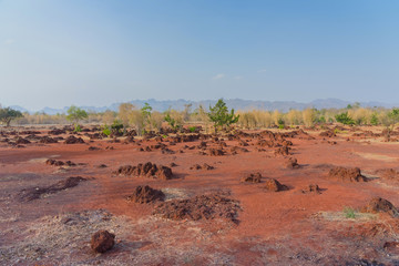 Scenery of Red ground in iron ore in Kanchanaburi Thailand.