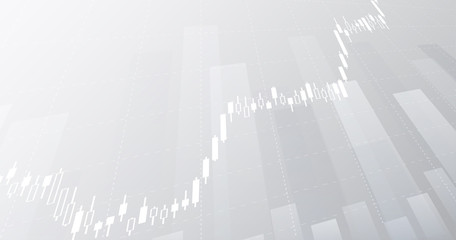 Widescreen Abstract financial chart with uptrend line graph and candlestick on black and white color background