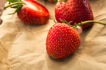 Strawberries on wood