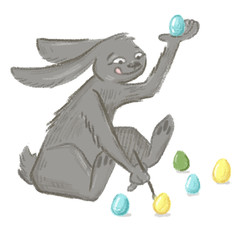 Easter; Easter Bunny; eggs; rabbit with Easter basket; happy Easter