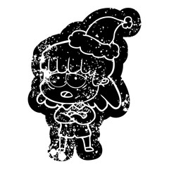 cartoon distressed icon of a tired woman wearing santa hat