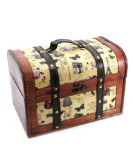  Open wooden chest isolated on white