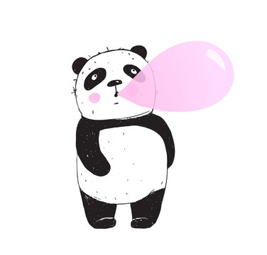 recommend clip art: Funny Panda Chewing Gum Bubble