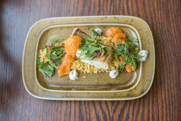 diet boiled fish with vegetables and herbs