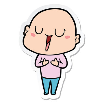 sticker of a happy cartoon bald man