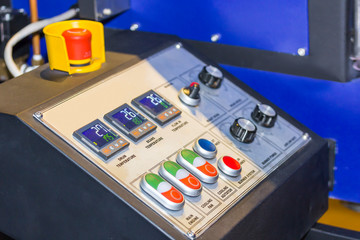 close up modern of control panel box and many switch for industrial food machine