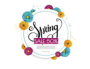 Spring sale background with paper flowers flower. Vector illustration template.banners.Wallpaper.flyers, invitation, posters.