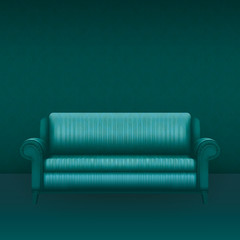 Realistic style – Emerald plush and silk vintage sofa –  Luxury furniture on the textured background  - frame for glamour, elegance and stylish design – isolated – layers – vector layers - 253356253