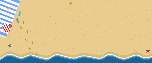 Fototapeta na wymiar Top View of Exotic Empty Sandy Beach with Sea Wave