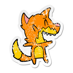 distressed sticker of a laughing fox cartoon