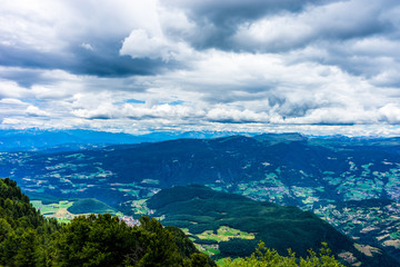Alpe di Siusi, Seiser Alm with Sassolungo Langkofel Dolomite, a view of a large mountain in the background