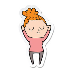 sticker of a cartoon calm woman