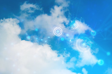 Obraz premium futuristic blue ai cloud storage digital technology internet network background, sytem hologram link working, web of internet of things