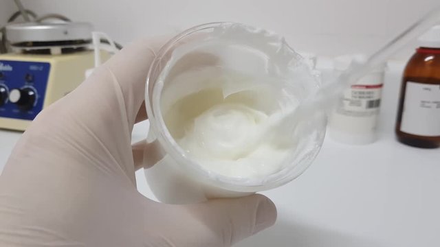 Examining a ointment in the laboratory