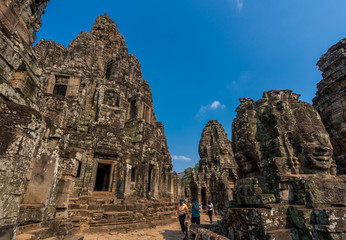 Naklejka premium Sanctuary and face towers of Bayon temple in Angkor Thom. Cambodia