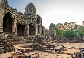 Fototapeta premium Bayon temple in Angkor Thom, Cambodia: first enclosure wall, galleries and face towers.