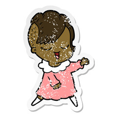 distressed sticker of a happy cartoon girl