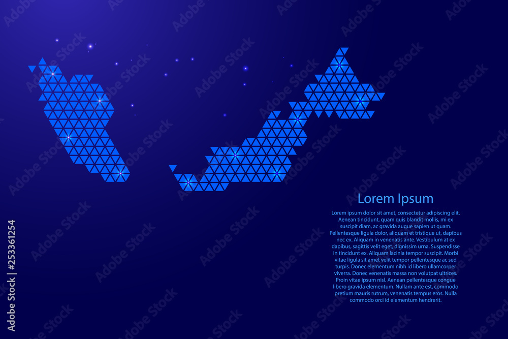 Poster malaysia map abstract schematic from blue triangles repeating pattern geometric background with node