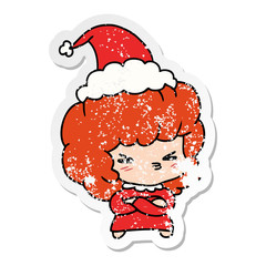 christmas distressed sticker cartoon of kawaii girl
