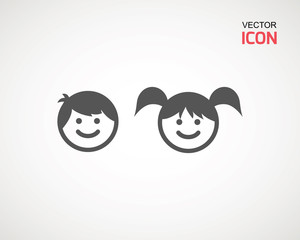 girl and boy icon on white background. child symbol . Kids icons , children vector illustration.