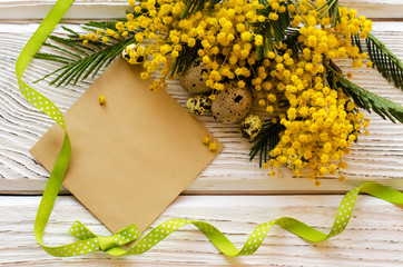 Easter background and beautiful Mimosa flower . - Image