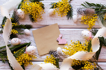 Easter background and beautiful Mimosa flower . - Image
