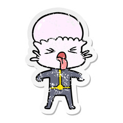 distressed sticker of a disgusted cartoon alien