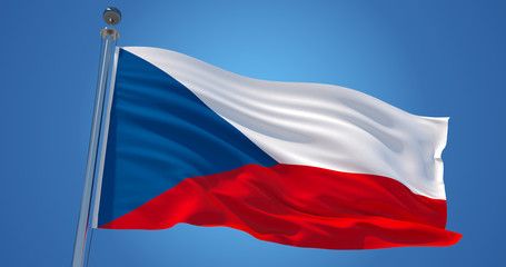 Czech Republic flag in the wind against clear blue sky, 3d illustration