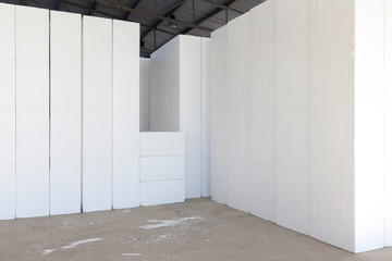 large blocks of Styrofoam in a warehouse