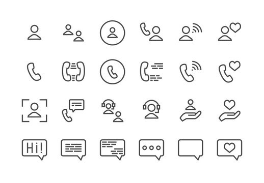 Set of Vector Icons — Customer Care (including: phone call, text bubbles, customer support, operator in earphones, etc). Editable Stroke, 48x48. Pixel Perfect Icons.