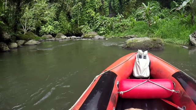 POV Shot of White Water Rafting In Ubud Bali Indonesia