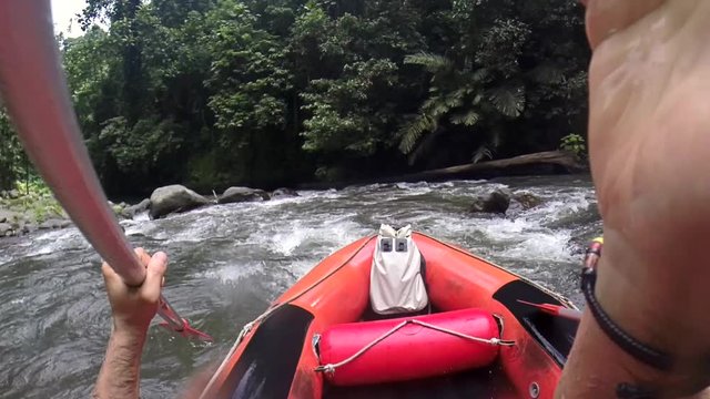 POV Shot of White Water Rafting In Ubud Bali Indonesia