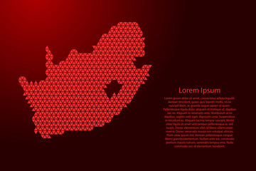 South Africa map abstract schematic from red triangles repeating pattern geometric background with nodes for banner, poster, greeting card. Vector illustration.