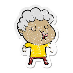 distressed sticker of a cartoon man singing