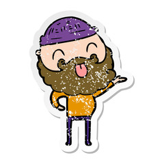 distressed sticker of a man with beard sticking out tongue