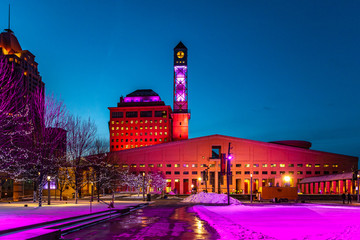 Mississauga, Canada, February 14, 2019: The Square One during the winter, centre of Mississauga city part of greater Toronto area.