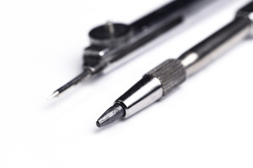 Antique drafting compasses.  Vintage drawing tool.