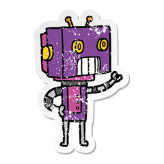 distressed sticker of a cartoon robot