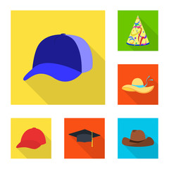 Vector illustration of fashion and profession sign. Collection of fashion and cap stock symbol for web.